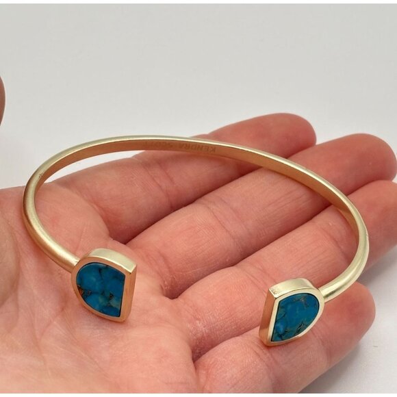 Kendra Scott Gold Tone Cuff Bracelet With Blue Stone Insets - Picture 5 of 8